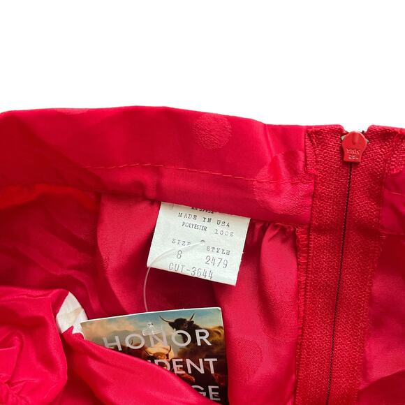 1980s Vintage Bright Red White Tulip Floral Patterned Satin Midi Skirt Size 8 - Picture 4 of 4